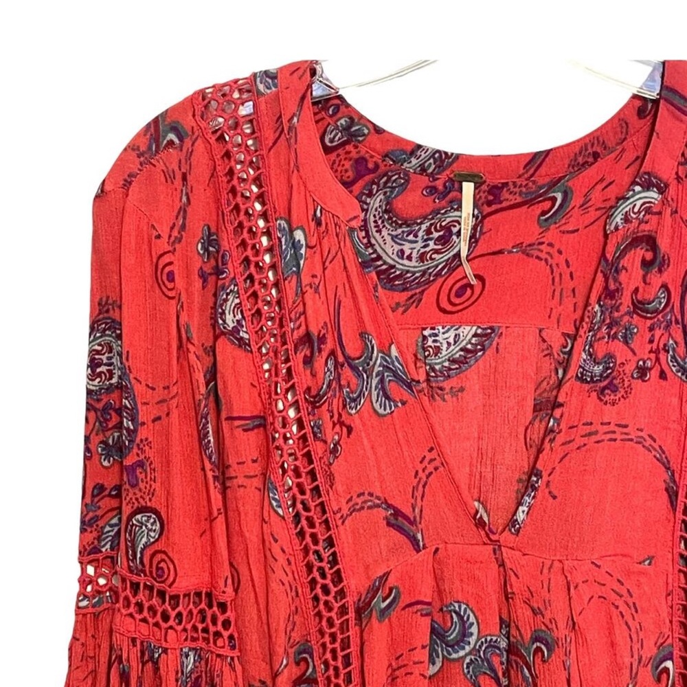 Free People Just the Two of Us Tunic Womens Small Pink Paisley Oversized Top - Picture 4 of 10